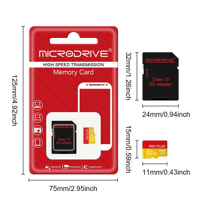 Micro TF SD Card (1 Count), 16GB 32GB 64GB 128GB256GB U3 Class 10 Memory Card, Flash TF Cards for SD Adapter