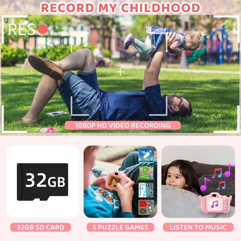 Kids Camera with 32GB SD Card and Silicone Cover, Portable and Rechargeable Toy Camera, Digital Camera Toy Camera for Girls and Boys 4-12 Years Best Birthday Gifts ccd  camera