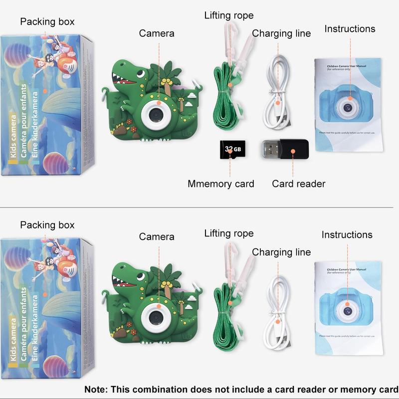 Cartoon Dinosaur Design Camera Toy, 1080P HD Digital Camera with 5 Puzzle Games, Fun Stickers for Girls Boys, Birthday Gifts