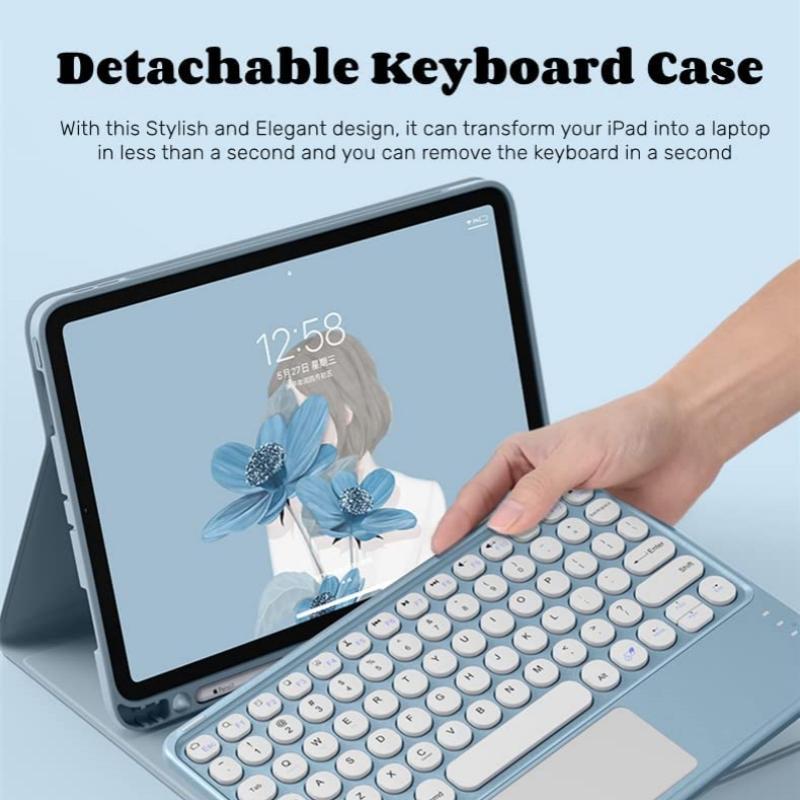 Wireless Magnetic Detachable Keyboard with Protective Case, 1 Count Rechargeable Tablet Keyboard with Pen Slot, Tablet Accessories for iPad