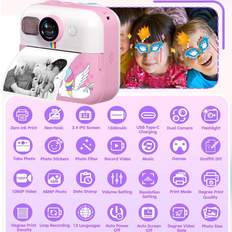 KGG Instant Print Camera, Instant Print Camera with 32G SD Card & Color Pens & Lanyard & Printing Paper, Digital Camera for Girls Boys, Birthday Gift