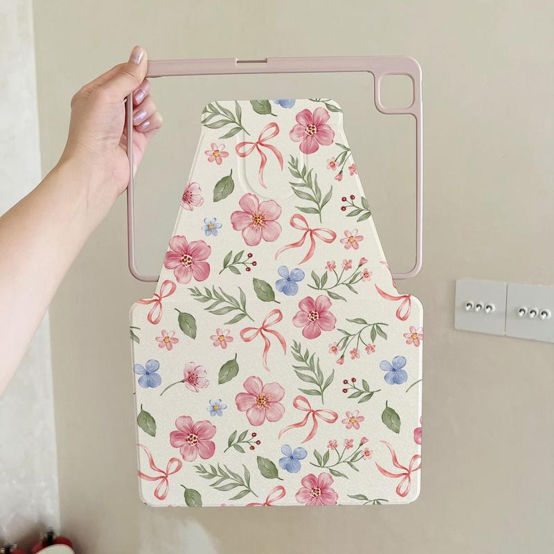 Floral Pattern Tablet Case with Pen Slot, 1 Count 360° Rotatable Tablet Protective Cover, Shockproof Tablet Protector Cover Compatible with iPad