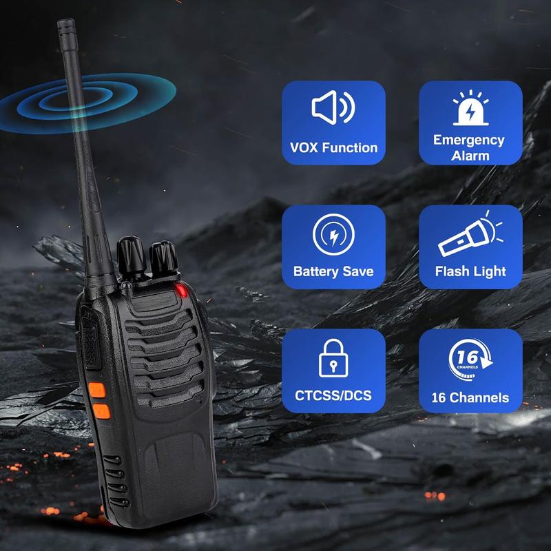 Walkie Talkies 888S Rechargeable Long Range with Earpieces for Adults, 16 Channel Professional Radio Handheld Two Way Radios Li-ion Battery and Charger Included