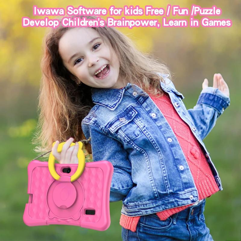 7 inch Tablet for  with Solid Case,  Tablets 32GB with Parental Control, Pre-Installed APPs Free , Learning Educational  Tablet WiFi, , Camera, Pink