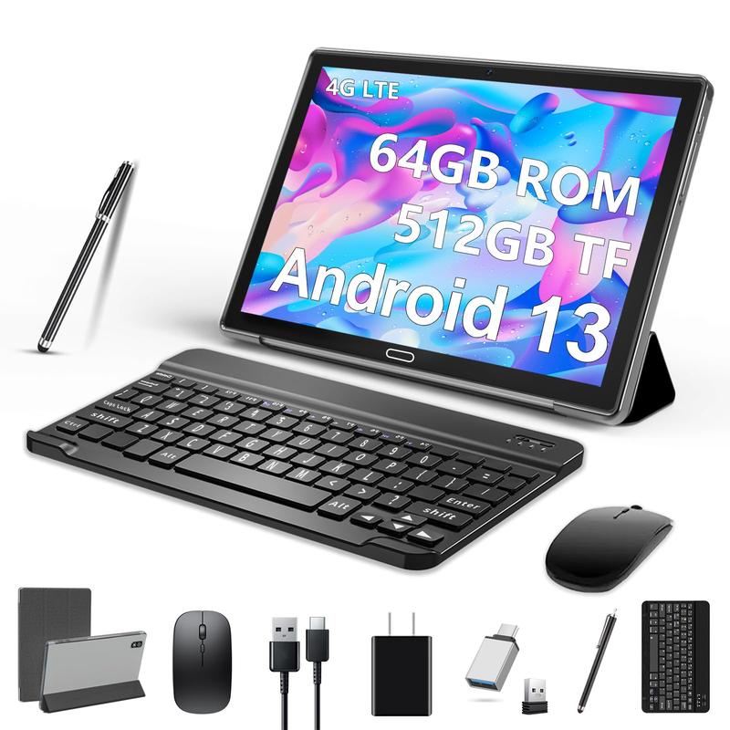 Newest 2025 Android 13 Tablet 10.1 Inch, Dual 4G Cellular Tablets with 64GB ROM+512GB Expandable, 3 In 1 Tablet with keyboard Mouse Pen-13MP Dual Camera,Octa-Core,GPS WIFI Bluetooth Tablet on sale  Christmas gift  Black Friday Deal Smartphone Cellphone