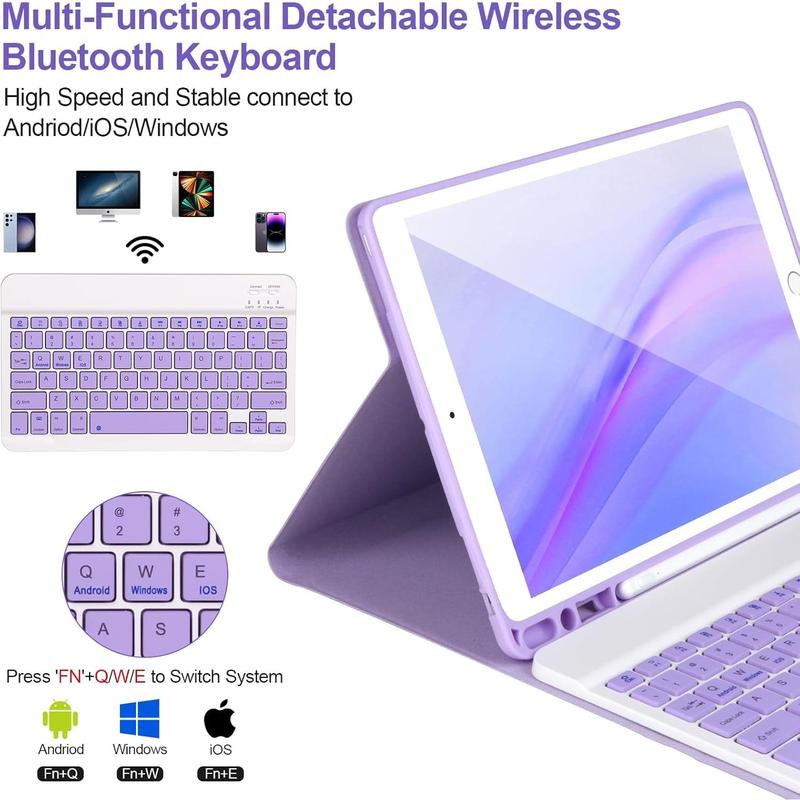 Keyboard Case for iPad 9 8 7th Gen 10.2,Case with Keyboard ipad 10.2 inch,Keyboard for iPad 9th Gen, Keyboard for iPad 10.2,iPad Keyboard Case 9th Gen with Pencil Holder (Purple)