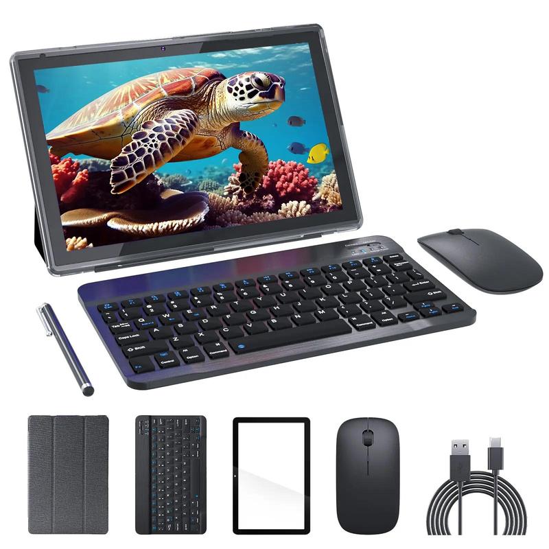 10.1 Inch Tablet Android with Keyboard, Wireless 2 in 1 Tablet PC Gadgets, Quad-Core 2.0G Tablet with Mouse & Charging Cable, Multifunctional Tablet Digital Products for Office & Home, Digital Products, Study Supplies, Back to School Gifts