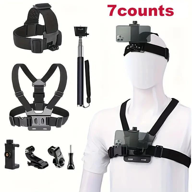 Action Camera Chest Strap Kit, Multifunctional Phone Clip Mount, Outdoor Shooting Accessories, Action Camera Accessories for Gopro Phone Osmo Action, Smartphone Accessories