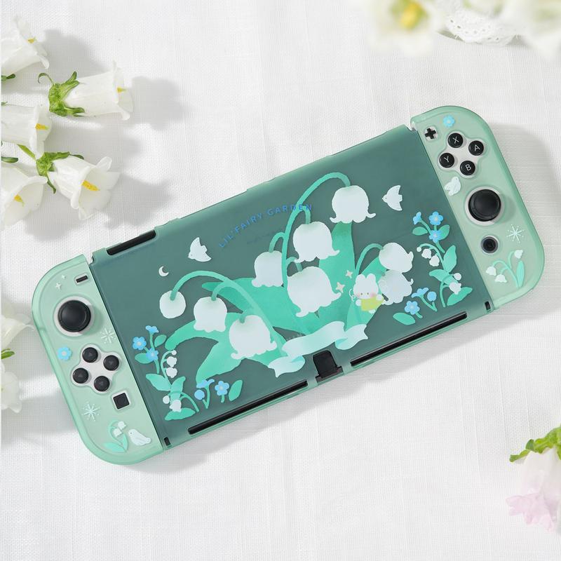 GeekShare Protective Case for NS & Switch OLED, Hard PC Dockable Protective Shell Slim Cover Case Compatible with Nintendo Switch OLED and Joy Con - Lily of The Valley