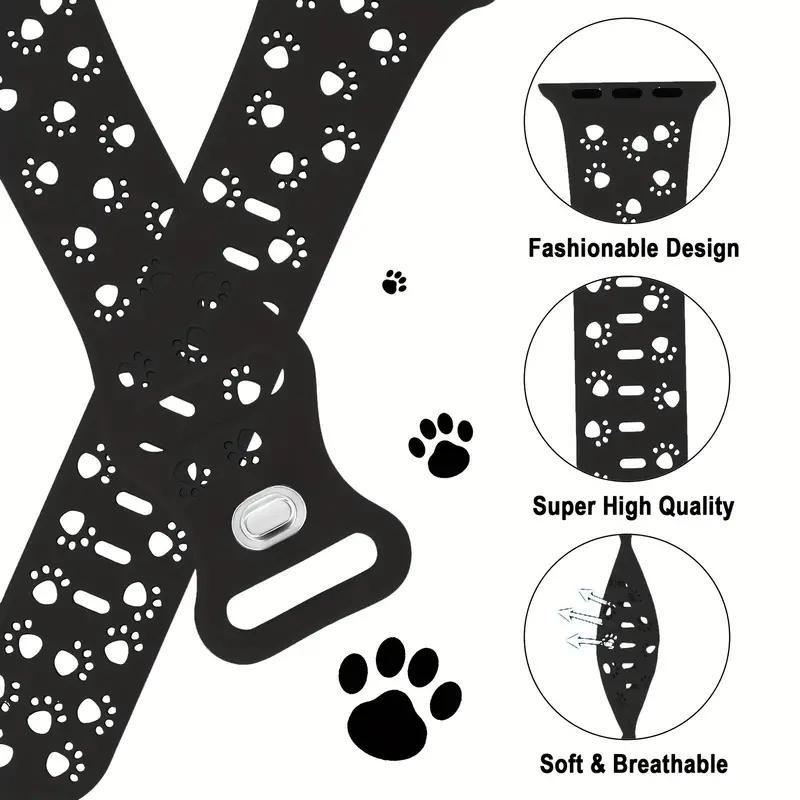 Hollow Out Dog Paw Design Smartwatch Band for Apple Watch, Soft Silicone Smartwatches Band, Fashion Smart Watches Band Wearable Accessories Compatible with Apple iWatch Series