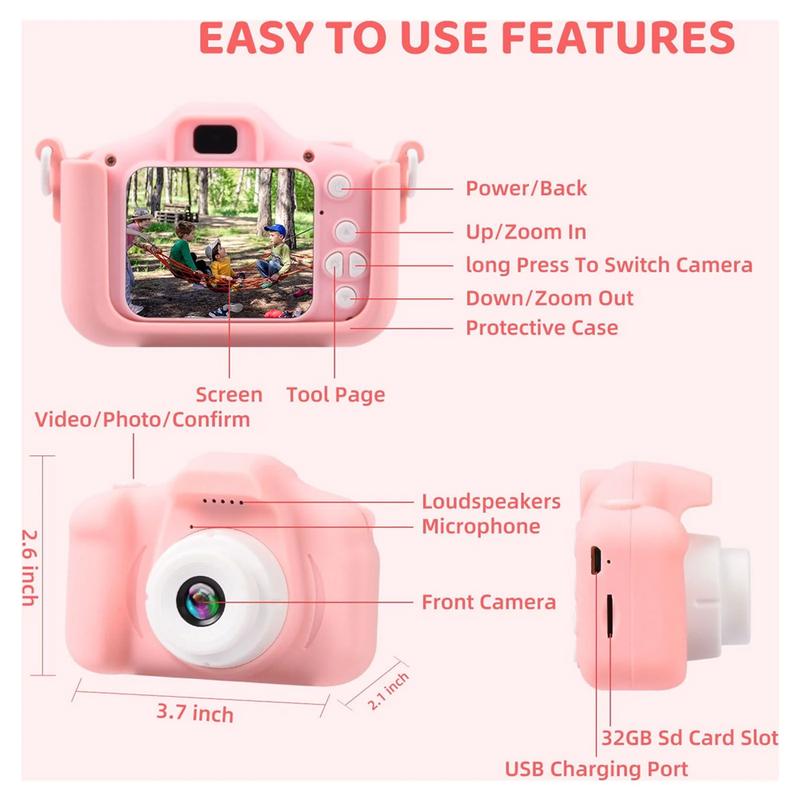 Kids Camera with 32GB SD Card and Silicone Cover, Portable and Rechargeable Toy Camera, Digital Camera Toy Camera for Girls and Boys 4-12 Years Best Birthday Gifts ccd  camera