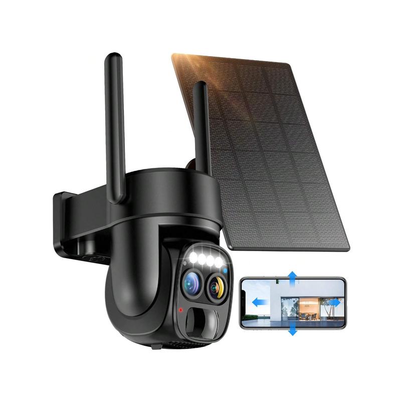 2K Solar-Powered Wireless Outdoor Security Camera, 360° Pan Tilt, 10X Zoom, PIR Motion Detection, Spotlight & Siren