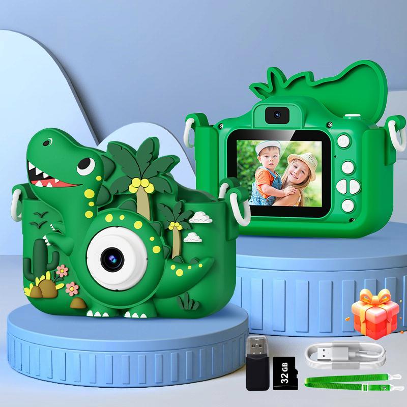 Cartoon Dinosaur Design Camera Toy, 1080P HD Digital Camera with 5 Puzzle Games, Fun Stickers for Girls Boys, Birthday Gifts