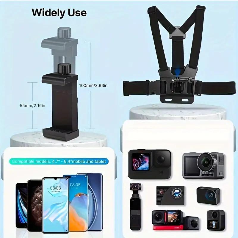 Action Camera Chest Strap Kit, Multifunctional Phone Clip Mount, Outdoor Shooting Accessories, Action Camera Accessories for Gopro Phone Osmo Action, Smartphone Accessories