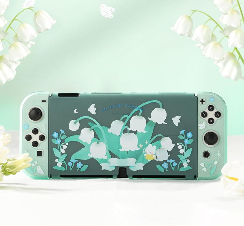 GeekShare Protective Case for NS & Switch OLED, Hard PC Dockable Protective Shell Slim Cover Case Compatible with Nintendo Switch OLED and Joy Con - Lily of The Valley