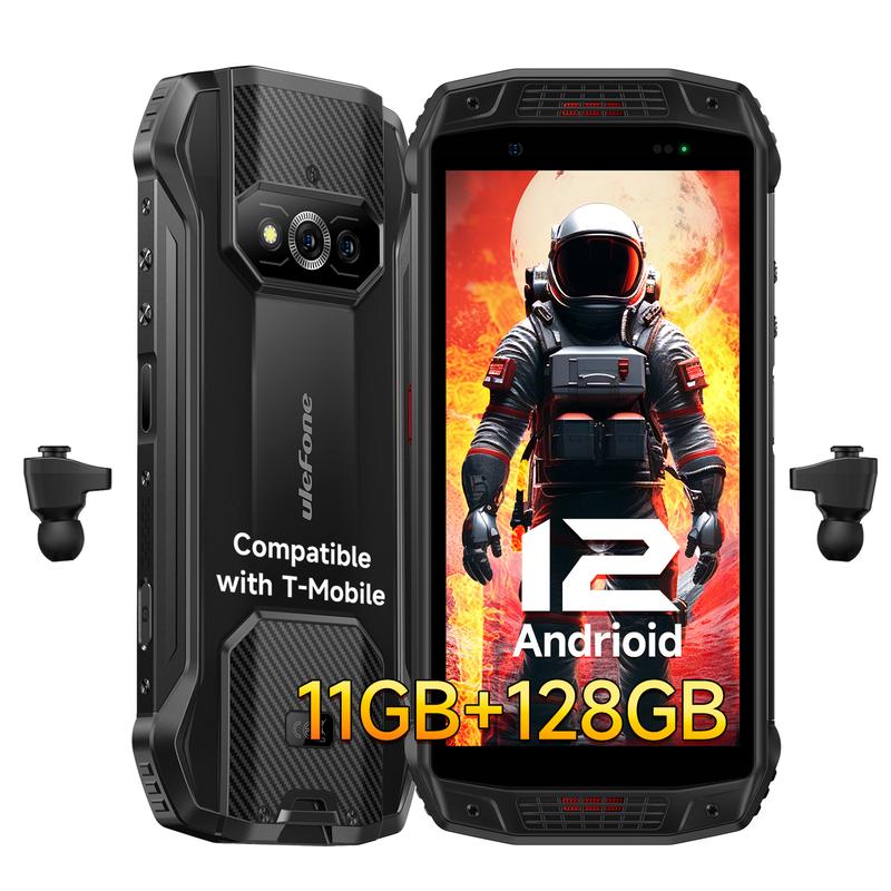 Ulefone Armor 15 4G Rugged Phone，Built-in TWS Earbuds , 5.45-in HD+,11GB(6GB RAM+5GB Virtual RAM) +128GB ROM, 6600mAh Battery, 16MP+12MP+13MP Camera, Dual Loud Speakers ,Android 12,IP68 IP69K Waterproof，Fingerprint ID Octa-core GPS NFC,BlackSmartphone