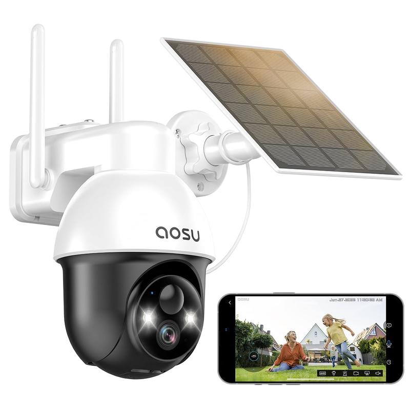 2K Solar Security Cameras Wireless WiFi,  360° View Outdoor Camera with Smart Siren Spotlights, 2-Way Audio, Color Night Vision, Home Surveillance Camera