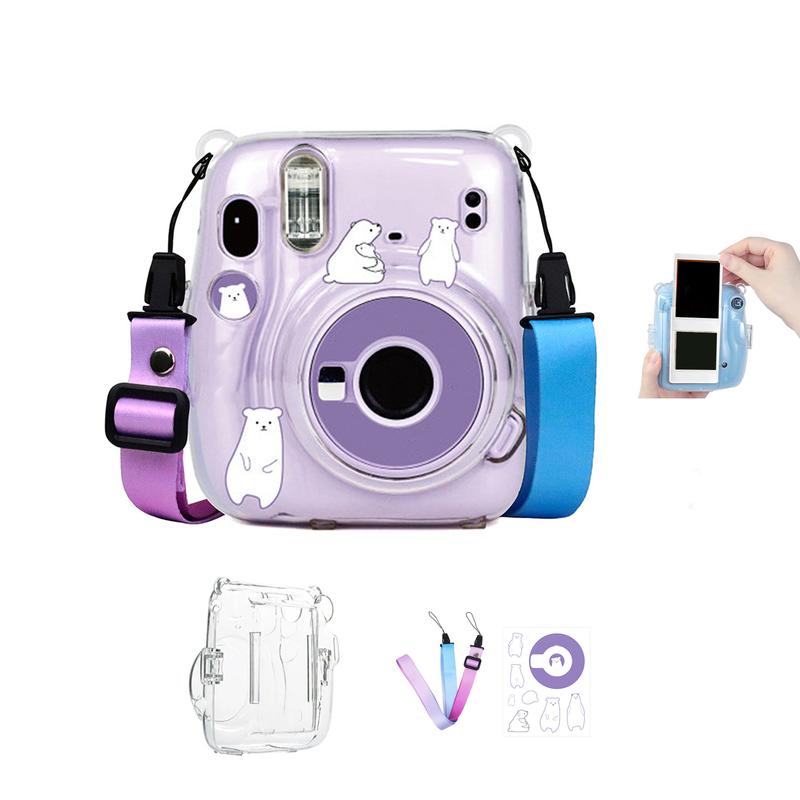 Protective Camera Case for Fujifilm Instax Mini 11 Instant Film Camera Clear Case with Upgraded Film Pocket Pouch for Storing Photos and Adjustable Shoulder Strap