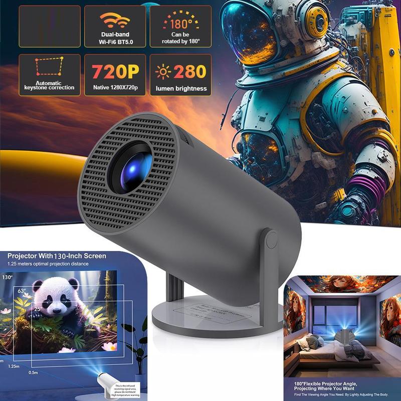 RNABAU Portable Mini Projector, 1080P 280 ANSI WiFi 6 BT 5.0 Intelligent Projector, 180 Degree Rotation Projector with Built-in Android 11.0 Operate System for Home