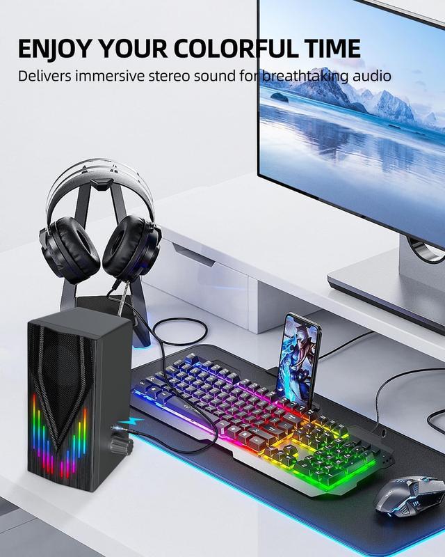 Computer Speakers for Desktop,Computer Speakers for Laptop,Gaming Speakers with Volume Control,Colorful RGB Lights with 3.5 mm Aux,Computer Speakers for PC,Desktop,Laptop