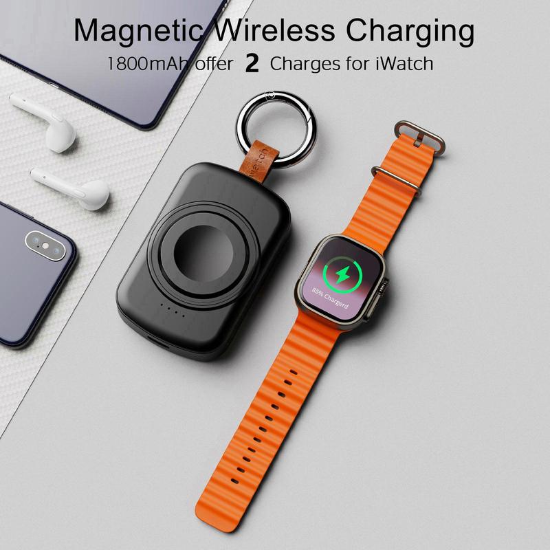 Portable Charger, 1 Count 1800mAh Travel Keychain Accessories, Wireless Magnetic Charger for iWatch Series 9 8 7 SE 5 4 3 2  UItra UItra 2