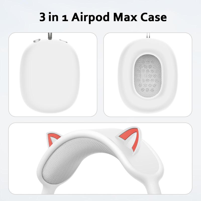 Cute Cat Ear Design Headphone Protective Case (Without Headphone), 1 Set Silicone Headphone Protector Cover, Headphone Accessories for AirPods Max