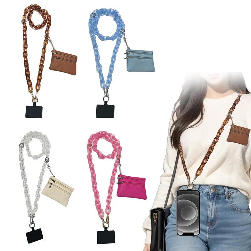 Universal Phone Chain with Wallet Hands-Free Carrying and Adjustable Acrylic Crossbody Strap With Zippered Pouch Gifts for Women