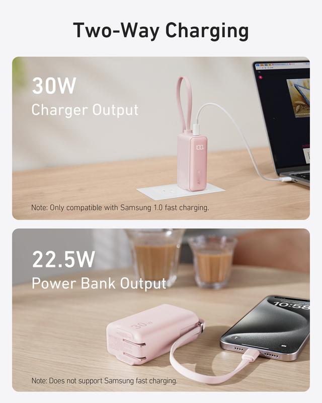 [Live Only] Anker 3in1 Power Bank,  5,000mAh Portable Charger with Built-in Cable and Foldable AC Plug, 30W Max Compact Battery Pack, for iPhone 15 Series, Galaxy, MacBook and More Charging Devices Accessories