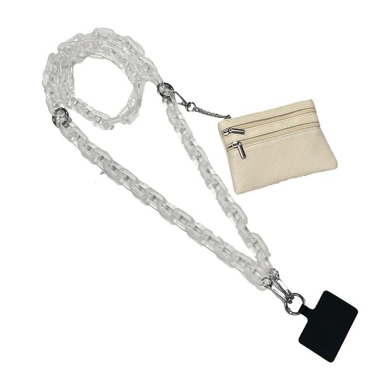 Universal Phone Chain with Wallet Hands-Free Carrying and Adjustable Acrylic Crossbody Strap With Zippered Pouch Gifts for Women