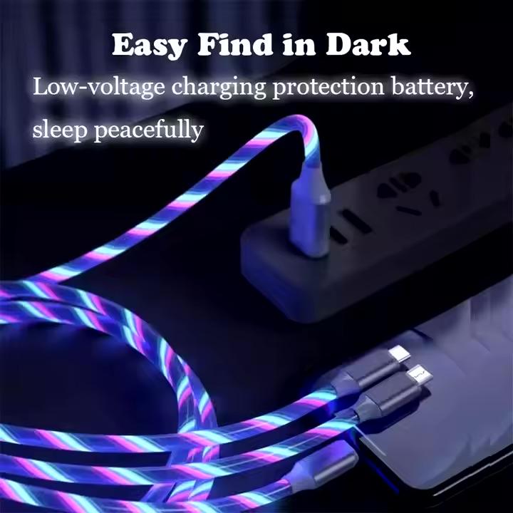 3 in 1  Charging Cable,  Glowing LED Light Charging Cable Compatible with: iPhone - Type C - Micro USB C, Charges: iPhone, iphone 17 charger ,iPad, Samsung Galaxy, Xperia, Android Smartphones Electronic Cellphone Electronic Cellphone