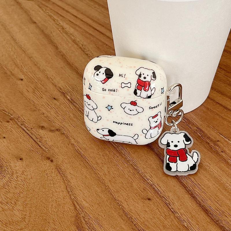 Cute Cartoon Dog Pattern Earphone Case with Pendant, 1 Count Decorative Earphone Protective Cover Compatible with Airpods 1 2 3 Pro 2 Pro