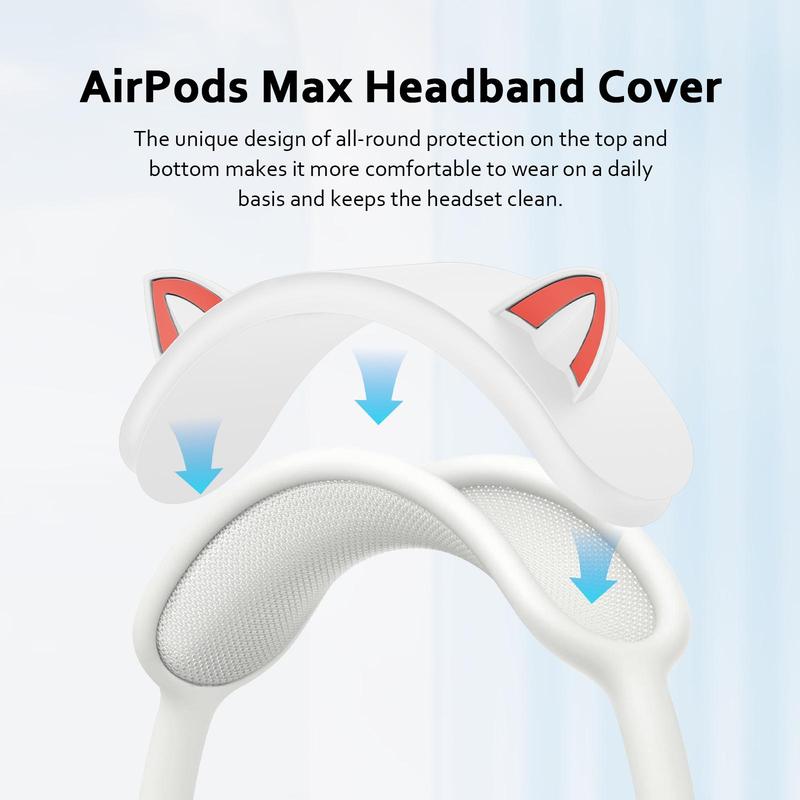 Cute Cat Ear Design Headphone Protective Case (Without Headphone), 1 Set Silicone Headphone Protector Cover, Headphone Accessories for AirPods Max