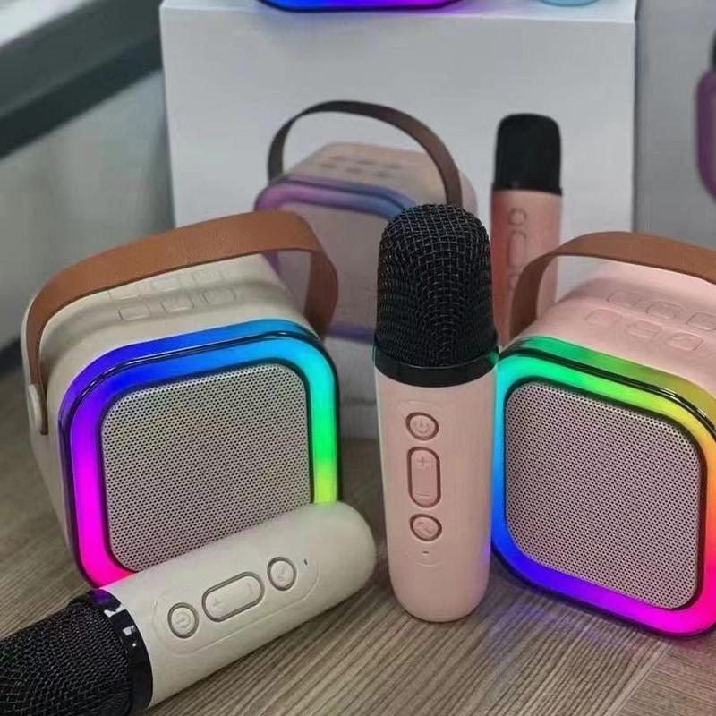 Portable Mini Wireless Speaker with Microphone, Rechargeable RGB Light Small Speaker, Handheld Karaoke Microphone Speaker Machine for Home Party