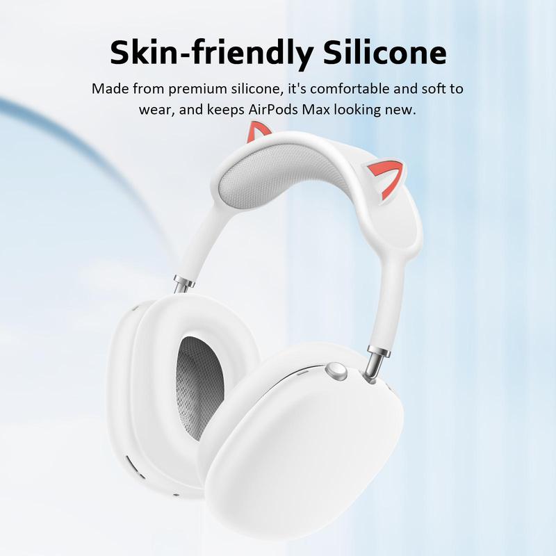 Cute Cat Ear Design Headphone Protective Case (Without Headphone), 1 Set Silicone Headphone Protector Cover, Headphone Accessories for AirPods Max