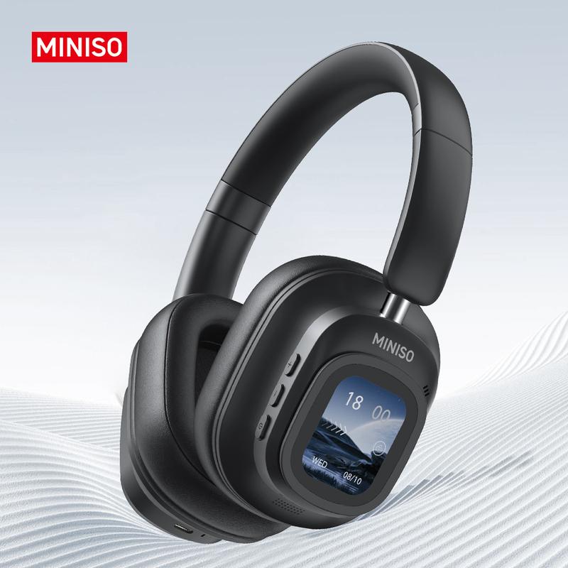 MINISO G90 Wireless Headphones with Built-in Microphone ANC Noise Cancellation Touch Screen Headset HIFI Stereo Full-Color Display Multifunctional Earbuds Foldable Gaming Headset for Phones,Computers, MP3