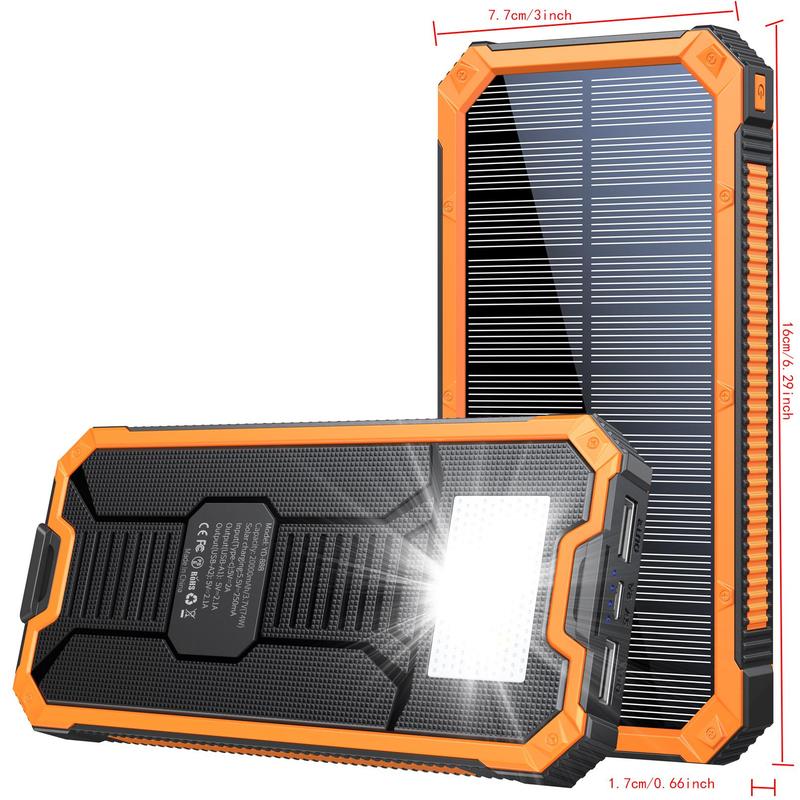 Solar Powered Power Bank, 20000mAh Portable Charger with Flashlight, Built-in Solar Panel and Bright Flashlight, Suitable for Outdoor Camping Party Sports