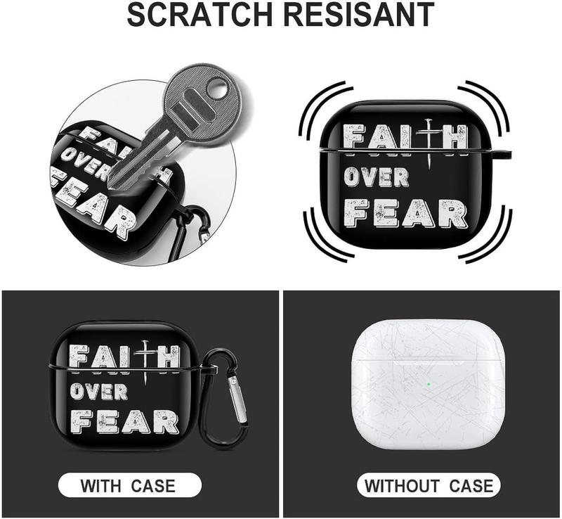 Jesus Faith Over Fear Christian Bluetooth Earbuds Case Cover for Airpods 3 with Keychain,Unisex Shockproof Protective Wireless Charging Case Cover