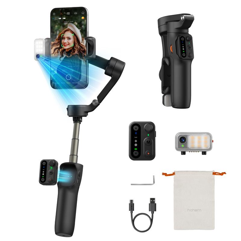 Hohem iSteady V3 Gimbal Stabilizer for SmartiPhone, 3-Axis Phone Gimbal, Magnetic AI Tracker, Built-in Extendable Rod & Tripod, Detachable Remote Control, Foldable & Portable, AI tracking Phone Accessories Cellphone Smartphone for Travel, Vlog, TikTok