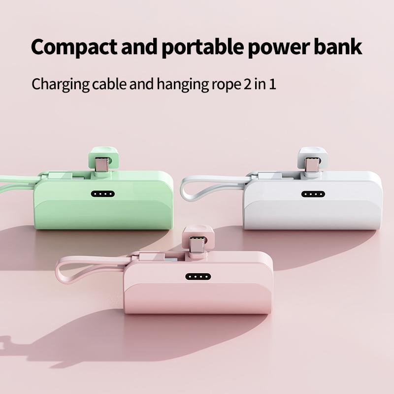 5000mAh Portable Mini Power Bank, Mini Capsule Power Bank with Built-in Cable, Portable Charger for iPhone & Android, Emergency Backup Power Bank