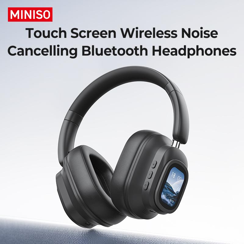 MINISO G90 Wireless Headphones with Built-in Microphone ANC Noise Cancellation Touch Screen Headset HIFI Stereo Full-Color Display Multifunctional Earbuds Foldable Gaming Headset for Phones,Computers, MP3