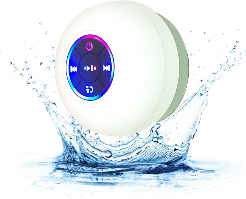 Bluetooth Shower Speakers, Wireless Speaker with Suction Cup, lP67 Waterproof Speaker with LED Light, Pairs Easily to Phones, Tablets, Computer,for Parties, Bathroom, Travel, Home And Outdoors,Halloween Thanksgiving Christmas New Year Gifts