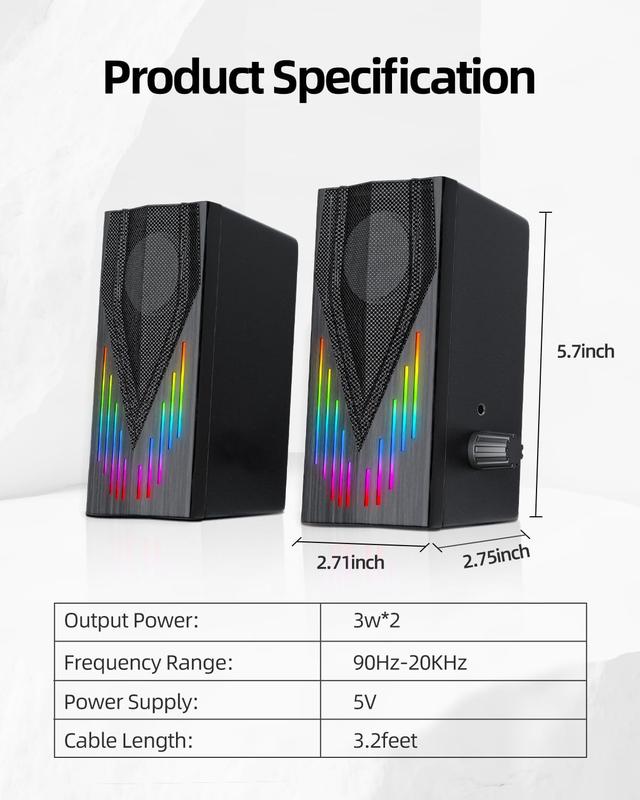 Computer Speakers for Desktop,Computer Speakers for Laptop,Gaming Speakers with Volume Control,Colorful RGB Lights with 3.5 mm Aux,Computer Speakers for PC,Desktop,Laptop