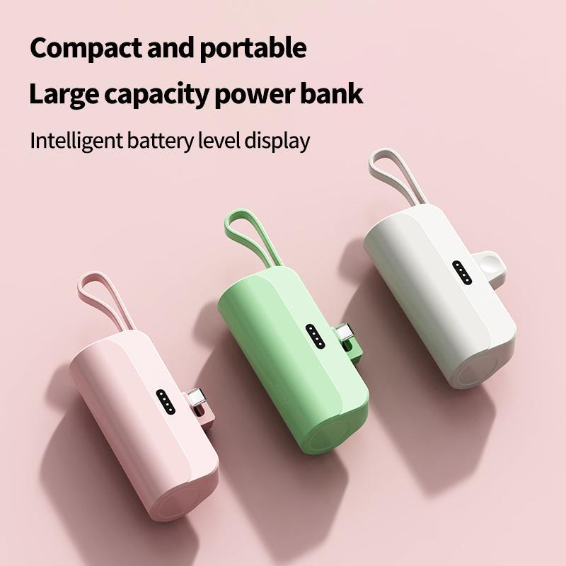 5000mAh Portable Mini Power Bank, Mini Capsule Power Bank with Built-in Cable, Portable Charger for iPhone & Android, Emergency Backup Power Bank