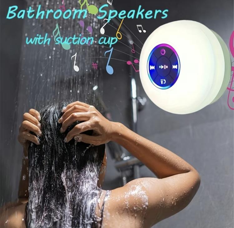 Bluetooth Shower Speakers, Wireless Speaker with Suction Cup, lP67 Waterproof Speaker with LED Light, Pairs Easily to Phones, Tablets, Computer,for Parties, Bathroom, Travel, Home And Outdoors,Halloween Thanksgiving Christmas New Year Gifts