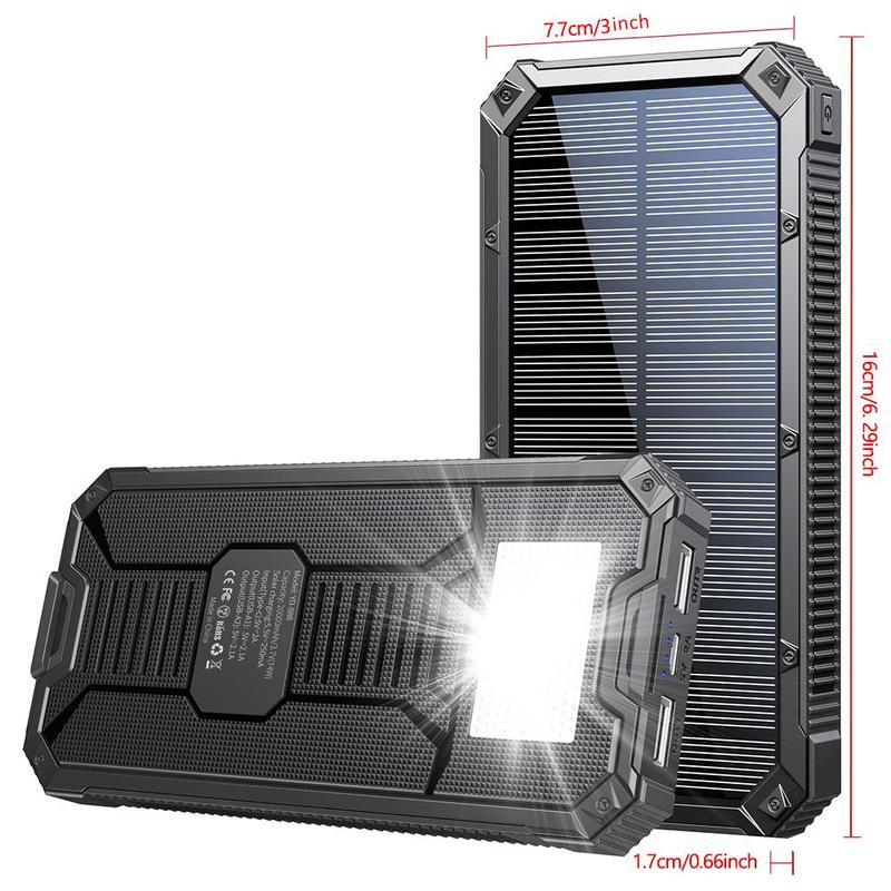 Solar Powered Power Bank, 20000mAh Portable Charger with Flashlight, Built-in Solar Panel and Bright Flashlight, Suitable for Outdoor Camping Party Sports