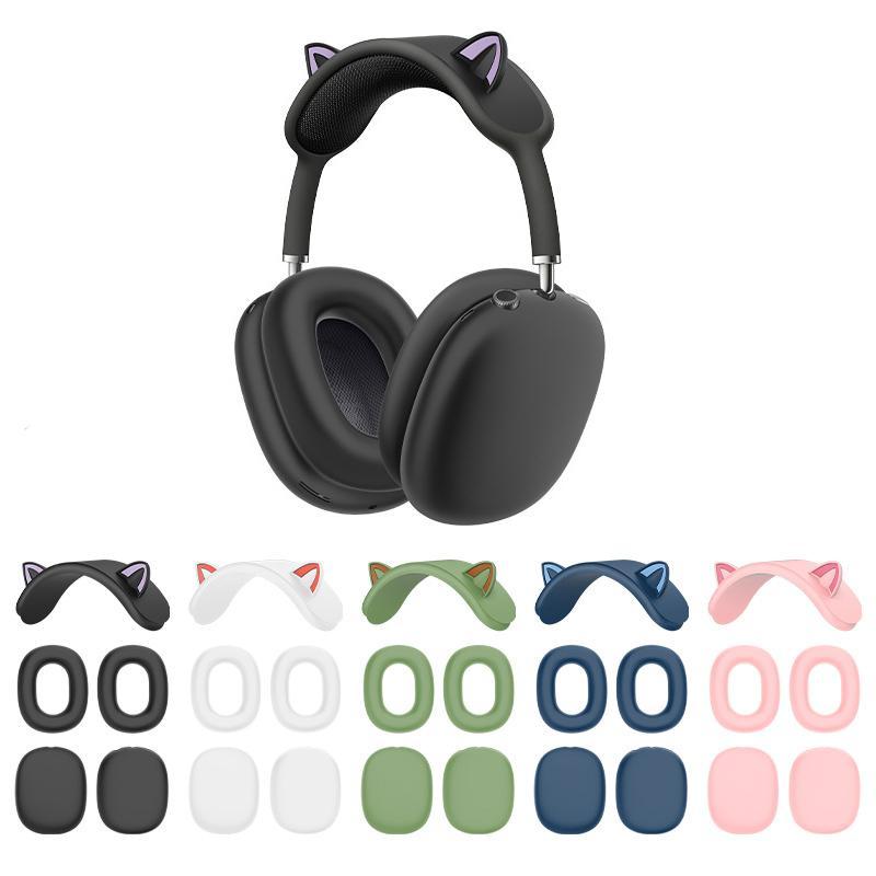 Cute Cat Ear Design Headphone Protective Case (Without Headphone), 1 Set Silicone Headphone Protector Cover, Headphone Accessories for AirPods Max