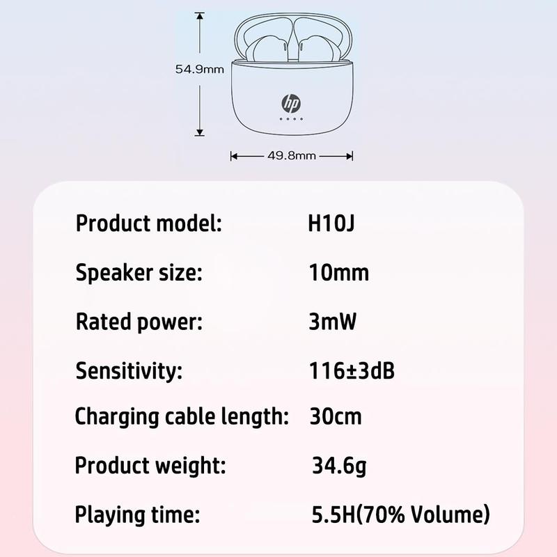 HP Wireless Earphone, in-ear Design Wireless Waterproof Earbuds Bass, IPX4 Waterproof Sports Earphones, 22H Playtime USB C Charging Ear Buds