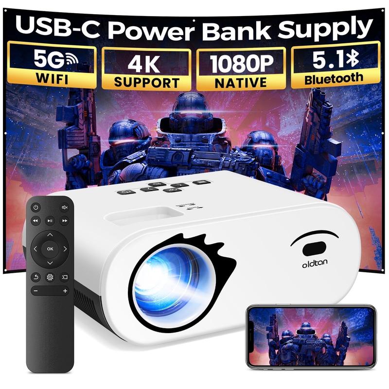 Portable HD Projector,5G WIFI Bluetooth, Outdoor TV,USB-C PowerBank Supply,Powerbank, Support Native 1080P TV Outdoor and Home Projectors,Mini Projector with 84