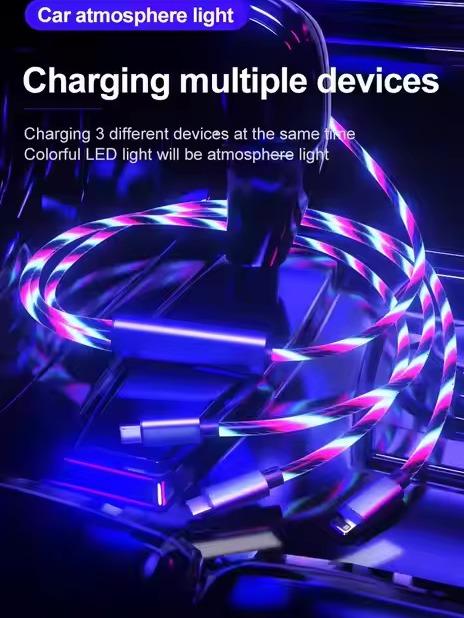 3 in 1  Charging Cable,  Glowing LED Light Charging Cable Compatible with: iPhone - Type C - Micro USB C, Charges: iPhone, iphone 17 charger ,iPad, Samsung Galaxy, Xperia, Android Smartphones Electronic Cellphone Electronic Cellphone