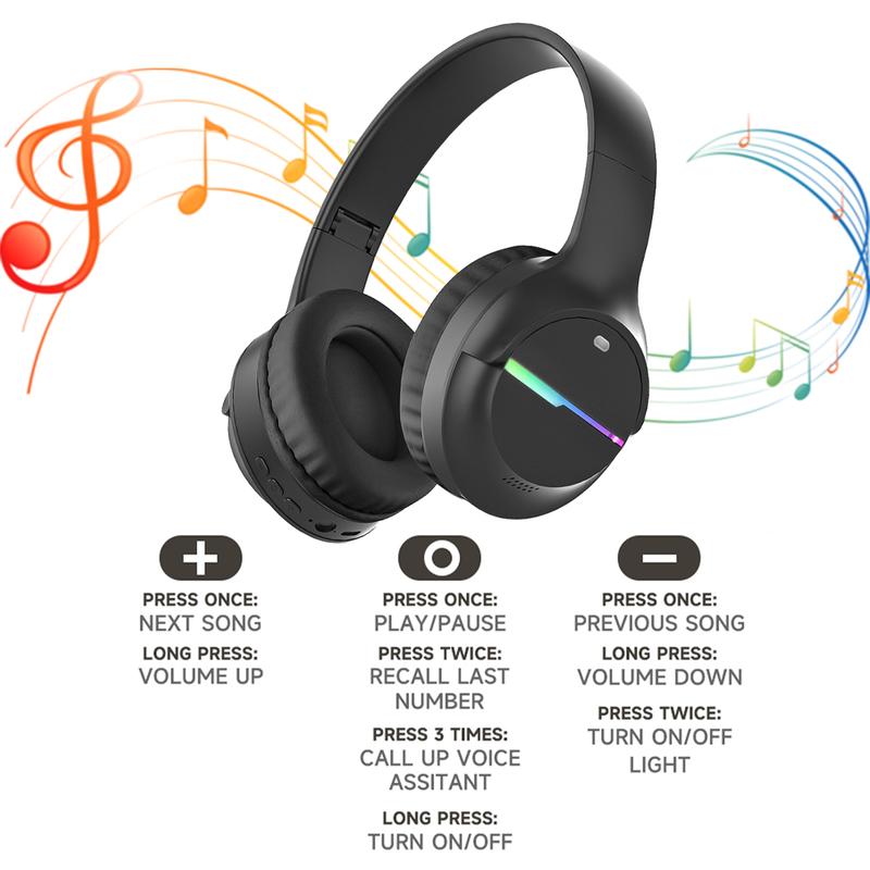 Kids Gift Bluetooth Headphones, Kids Headphones Wireless with LED Light Up, Built-in Mic, Over-Ear Foldable Bluetooth 5.3 Headphones for Christmas Gifts Halloween Gifts